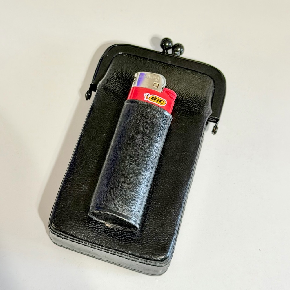 Vintage Black Leather Cigarette/Lighter Holder Made in Mexico